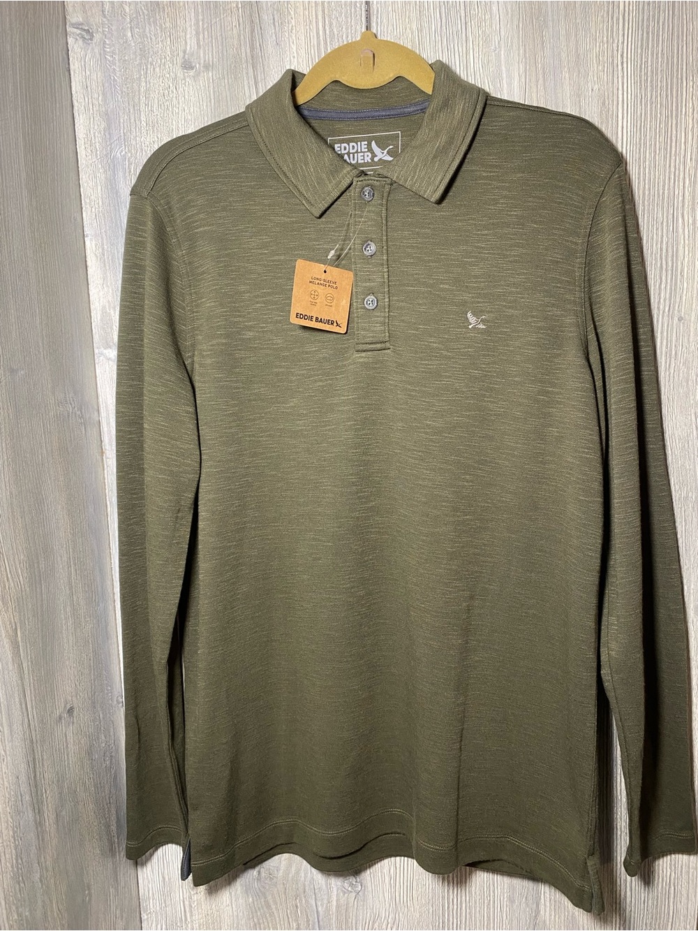 Eddie Bauer Olive Green Long Sleeve Polo Shirt